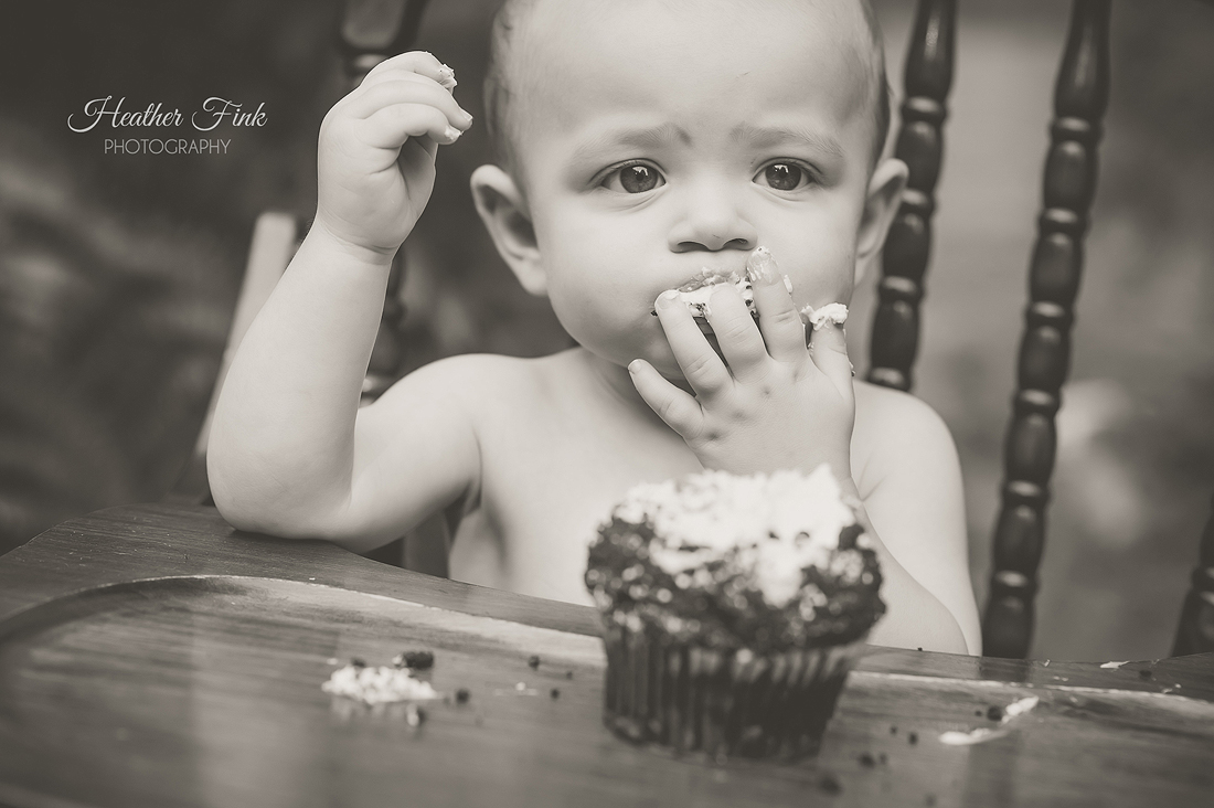 smash cake session in antique high chair